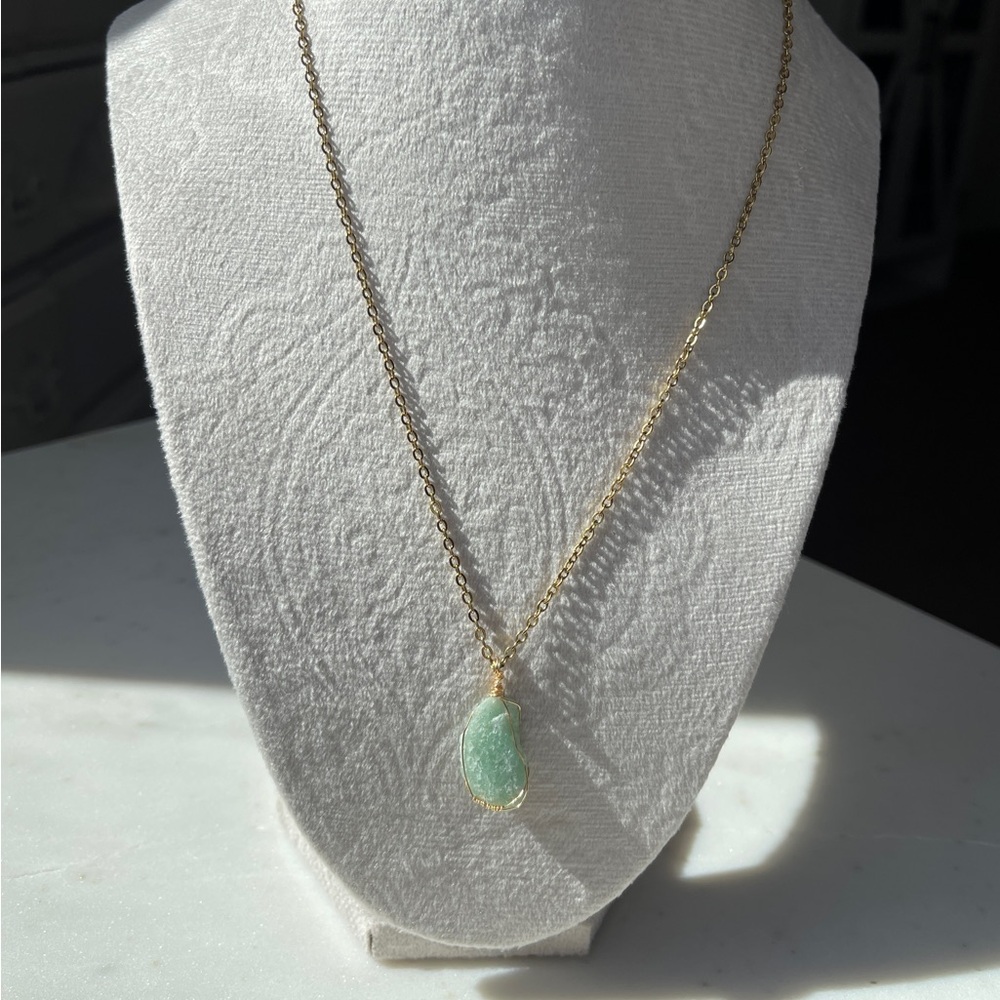 Gold Wire Wrapped Aquamarine Necklace